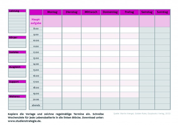 Vorlage Wochenplan A4